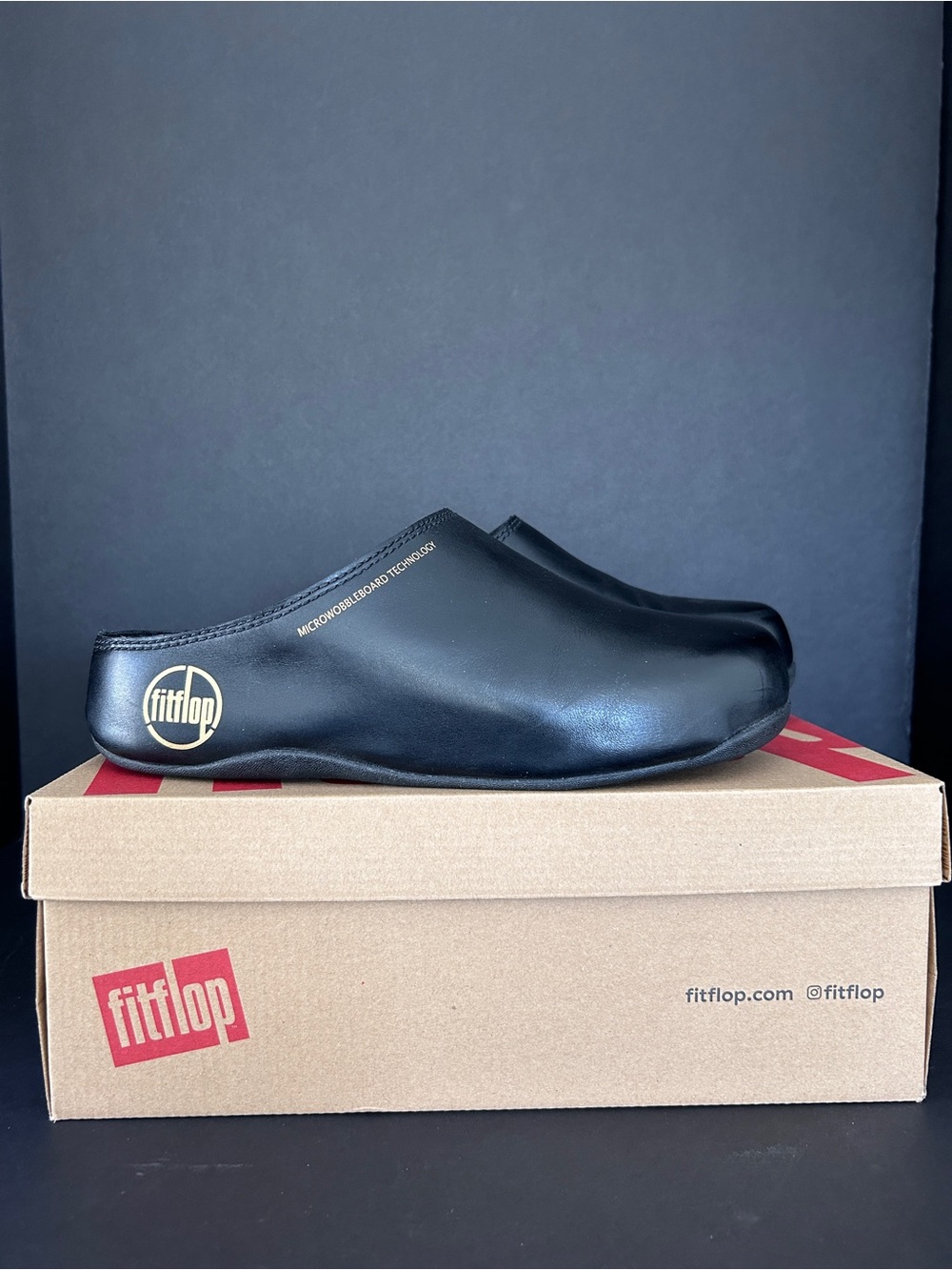 NWT Fitflop Women’s Shuv Special Edition Black Leather Clogs, Size US09
